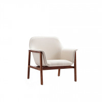 Manhattan Comfort AC007-CR Miller Cream and Walnut Linen Weave Accent Chair